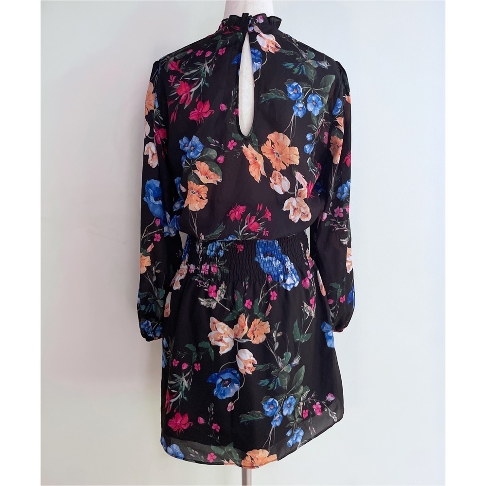 Nwt Parker Floral Mock Neck Smocked Waist Black Calla Long Sleeves Dress Small — image 6 of 8